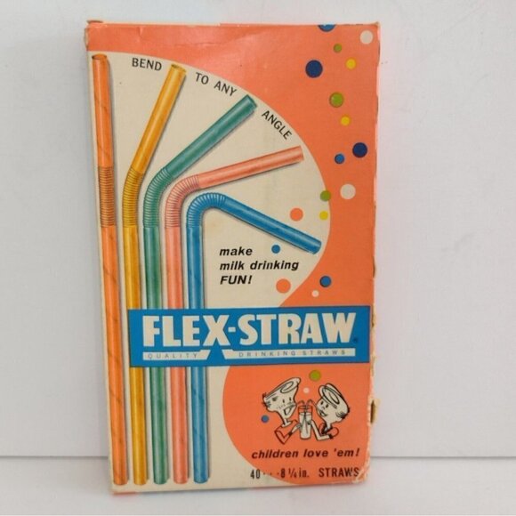 Vintage 1950s Flex Straw Drinking Paper Straws 8-1/4" Original Box 35ct - Picture 1 of 8